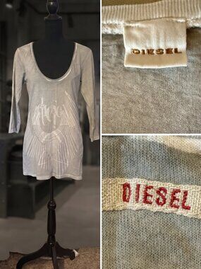 Vintage Diesel (XL) Graphic Scoop Neck 3/4 Long Sleeve Top